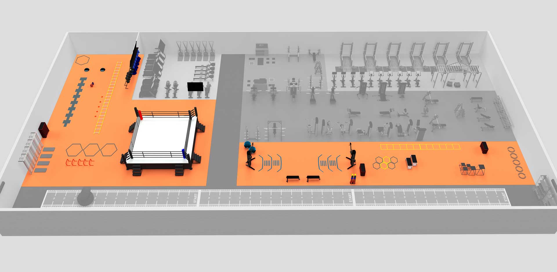 Agility, 
 Plyo, Fight zones in the hockey gym