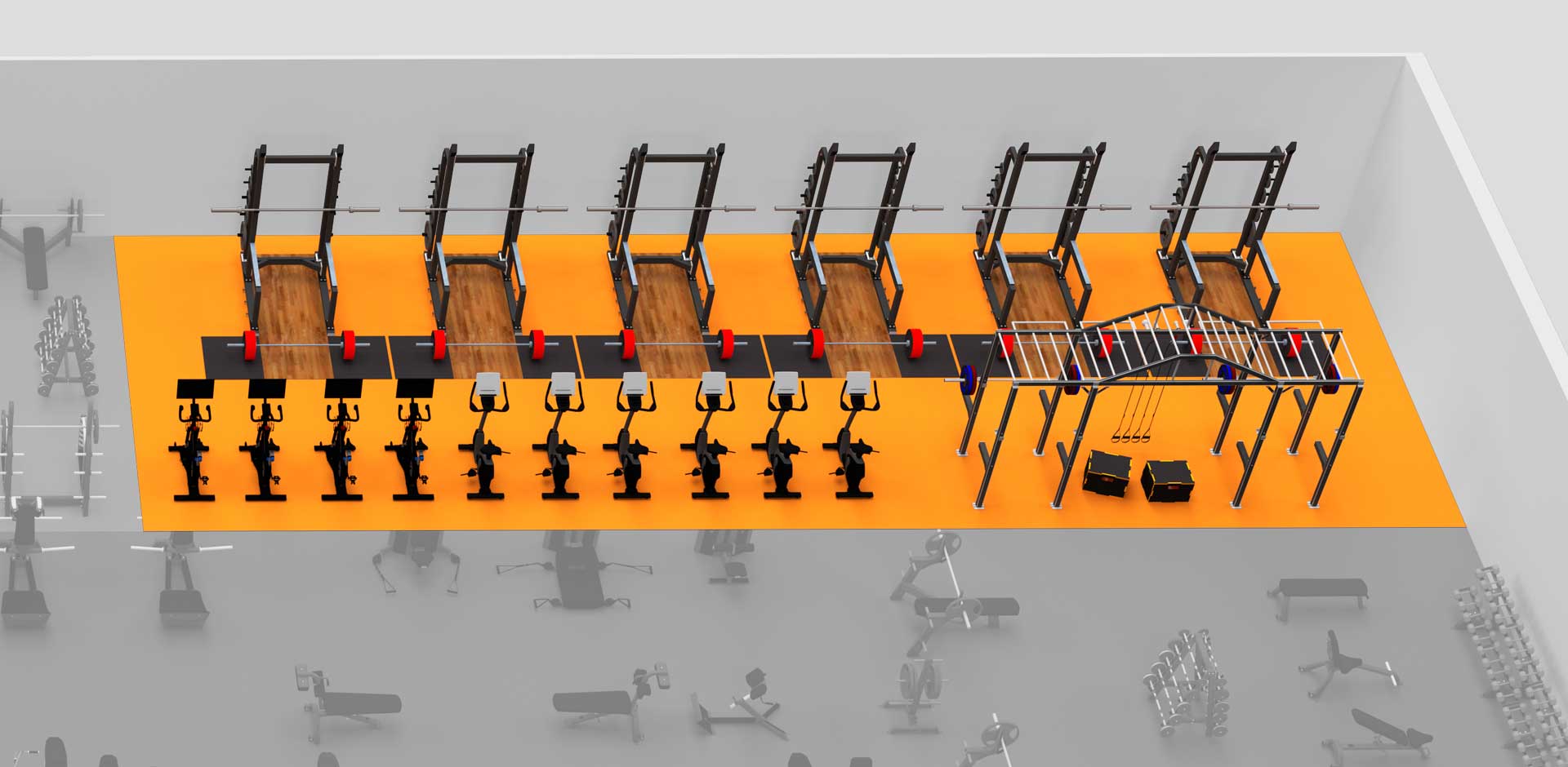 Weight lifting, functional cardio, functional zones in the hockey gym
