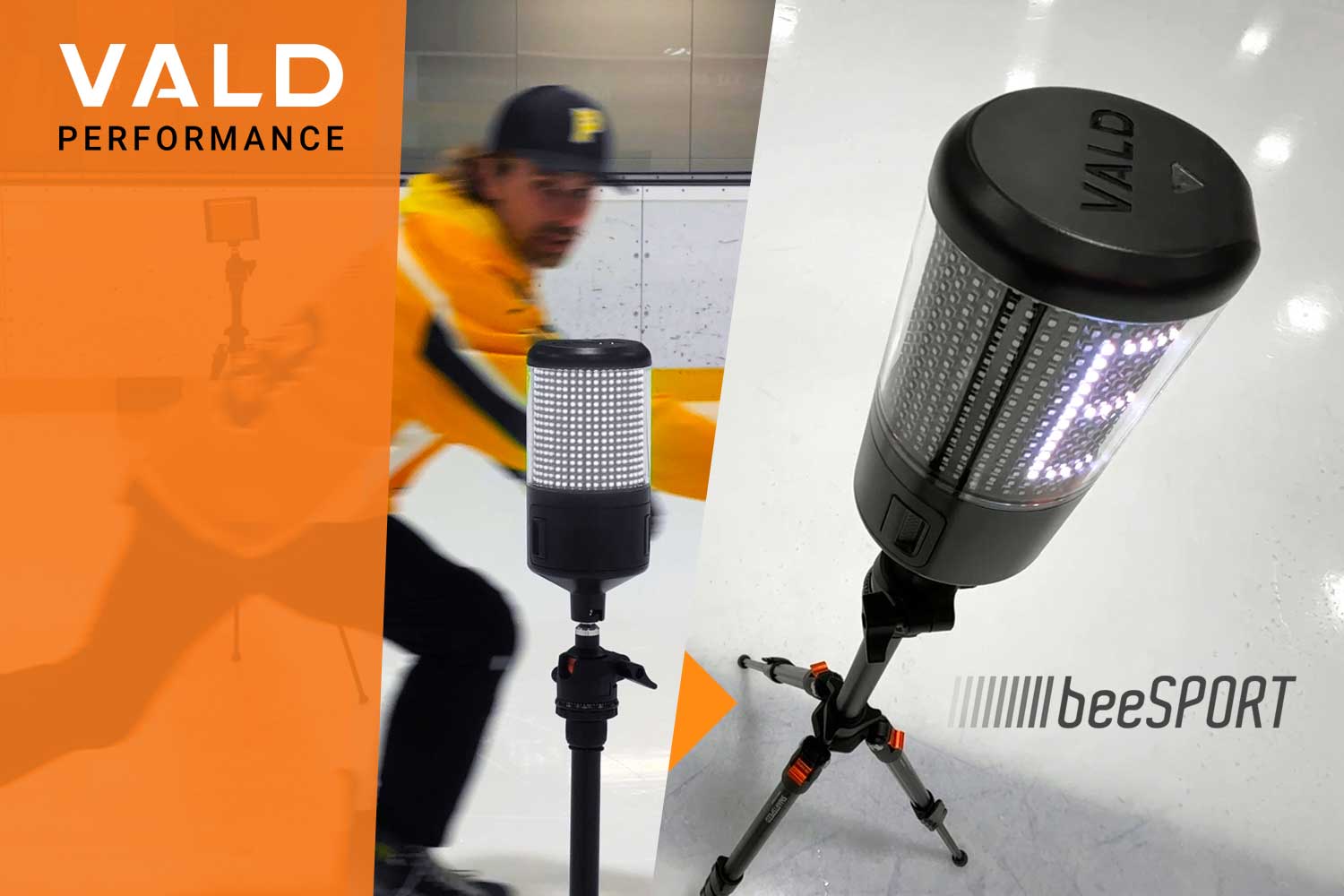 beeSPORT on-ice hockey player diagnostics powered by VALD Performance — skating speed and acceleration testing with wireless sensors
