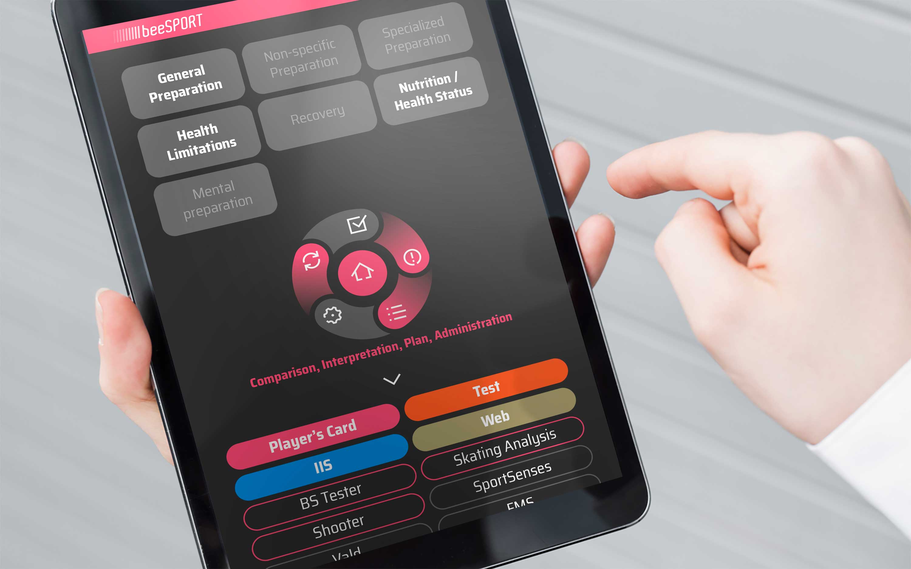 beeSPORT Version 7 testing dashboard with VALD Performance data and multisport diagnostics