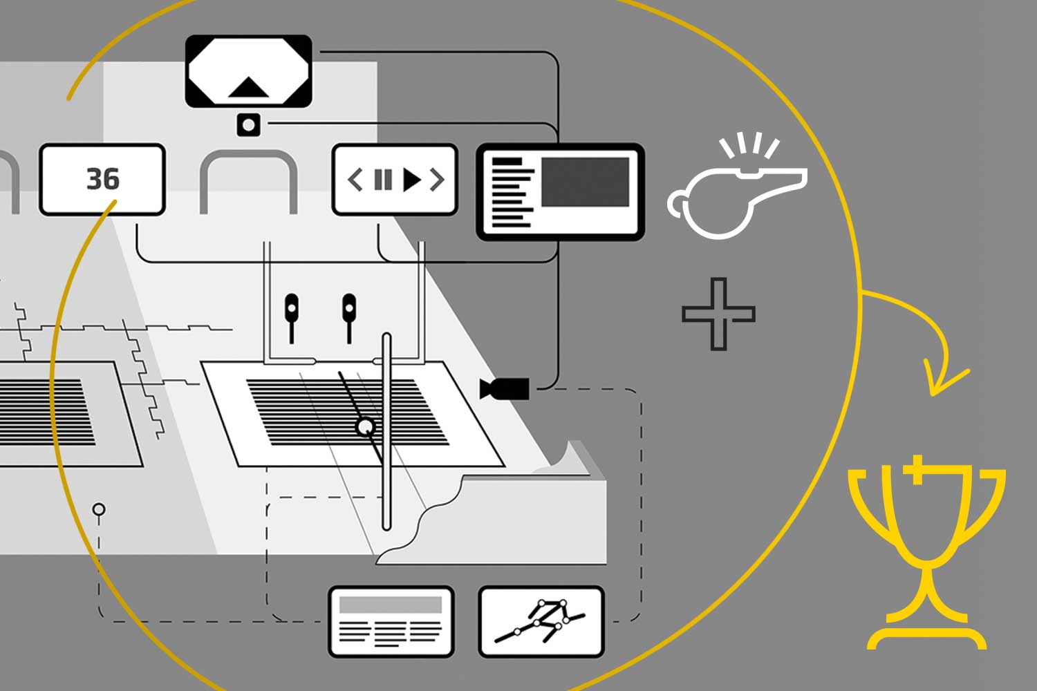 Современное оборудование для хоккейных тренировок, включая беговую дорожку для катания и ИИ-диагностику для развития игроков.