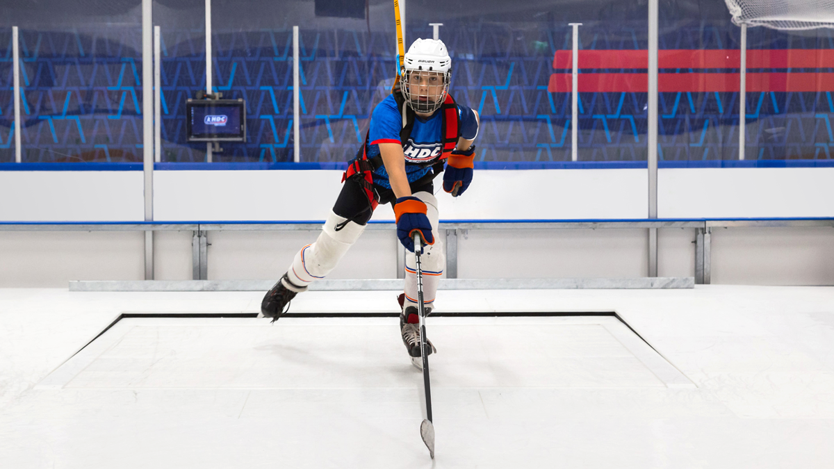 Skatemill session for hockey player speed and agility